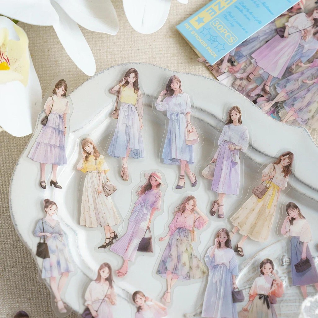 

30pcs/pack Girl PET Stickers DIY Scrapbooking Decor Photo Album Creative Stationery Collage Materials Stickers