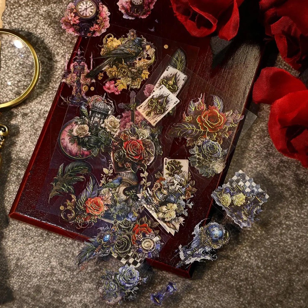 

3pcs/pack Vintage PET Flowers Stickers Gold Foil DIY Diary Junk Journal Decoration Plant Collage Sticker Album Scrapbooking