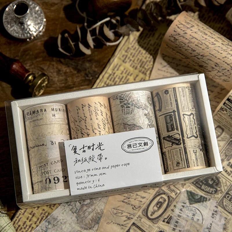 

Jounamm 4pcs/pack 75mm*2m Big Size Washi Tape Box Set Scrapbooking Supplies DIY Adhesives Diary Collage Photo Album Decor Tape