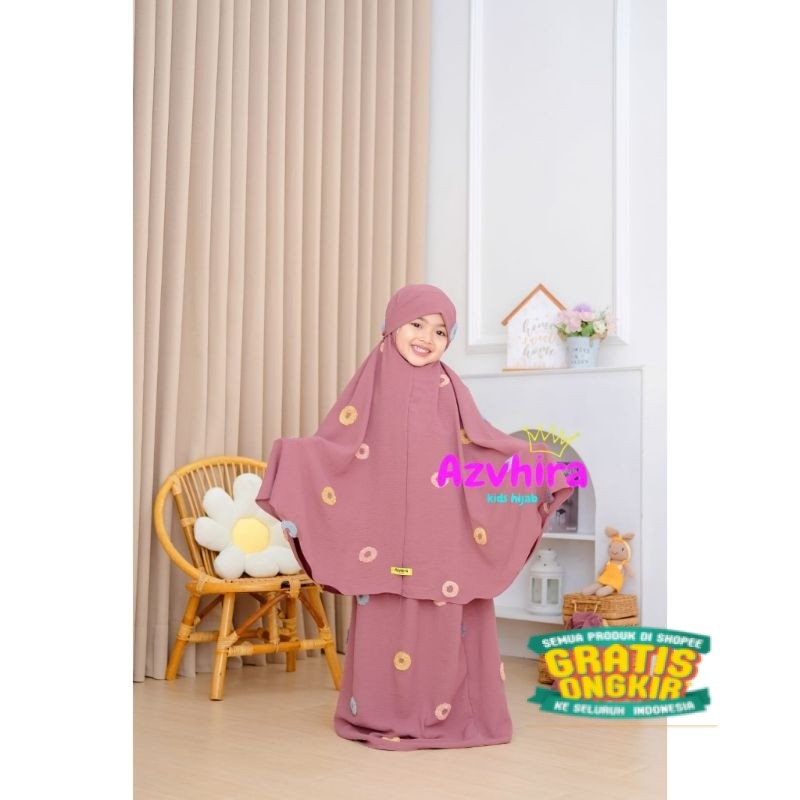 MUKENA CRINKLE VOLKA LESTY AZVHIRA  // MUKENA ANAK PEREMPUAN/ sage hijau tosca