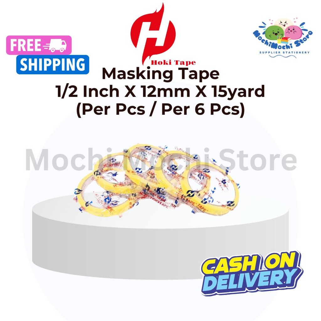 Masking Tape Lakban Kertas 1/2inch x 12mm x 15yard | Masking Tape 1/2 Inch | Masking Tape Kuning | L