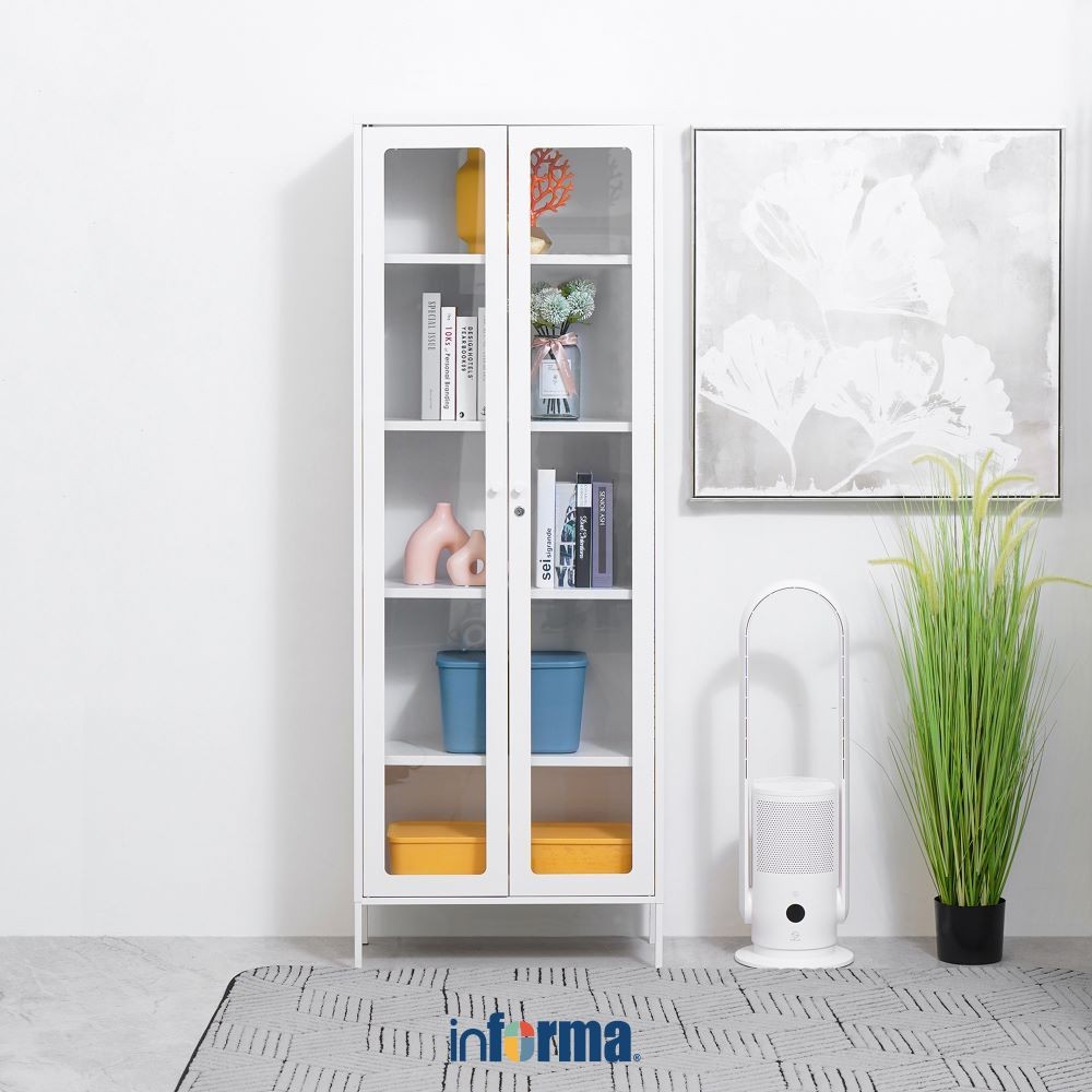 Informa Flins Lemari Arsip Kantor Metal 2 Pintu Kaca High File Cabinet Lemari Besi Kabinet Tempat Do