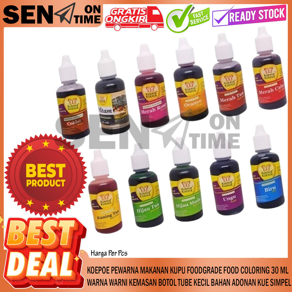 

Koepoe 30ml 30 ML Pewarna Makanan Kupu Food Coloring Baking Foodgrade Food Makan Grade Warna Warni Campur Koe Poe Kemasan Botol Tube Kecil Hijau Biru Merah Kuning Hitam Cokelat Tambahan INI Bahan Adonan Kue