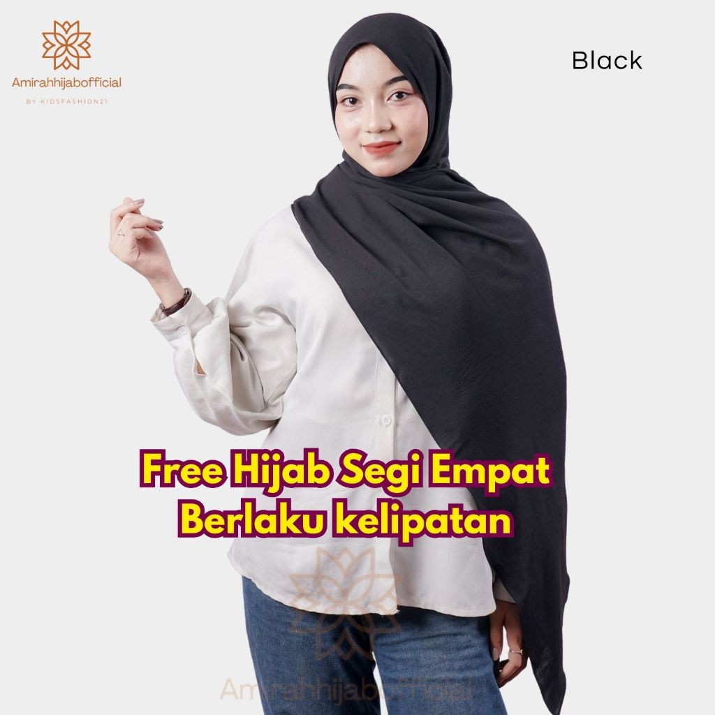 Amirah Hijab - Jilbab Pashmina Crinkle Airflow Shawl Cotton Ukuran Lebar 76x180 Warna Hitam