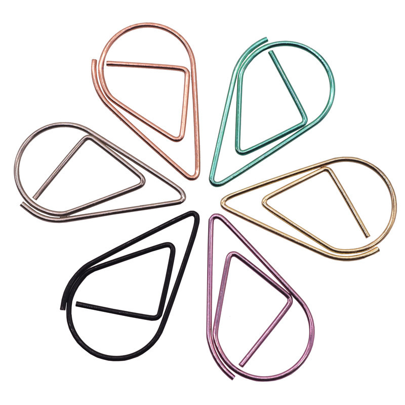 

500 Pcs Metal Bookmarks Water Droplets Clip 26 * 16mm Black Yellow Green Gold Silver Purple Mixed Color Optional