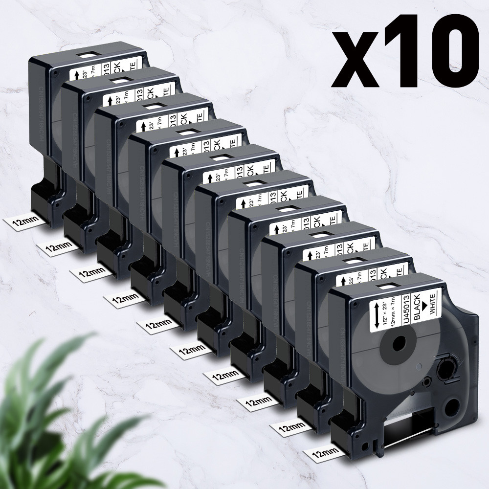 

5PK/10PK Dymo 45013 Tapes Compatible for Dymo D1 12mm Label Tapes Black on White Replace for Dymo LM160 280 D210 Label Maker