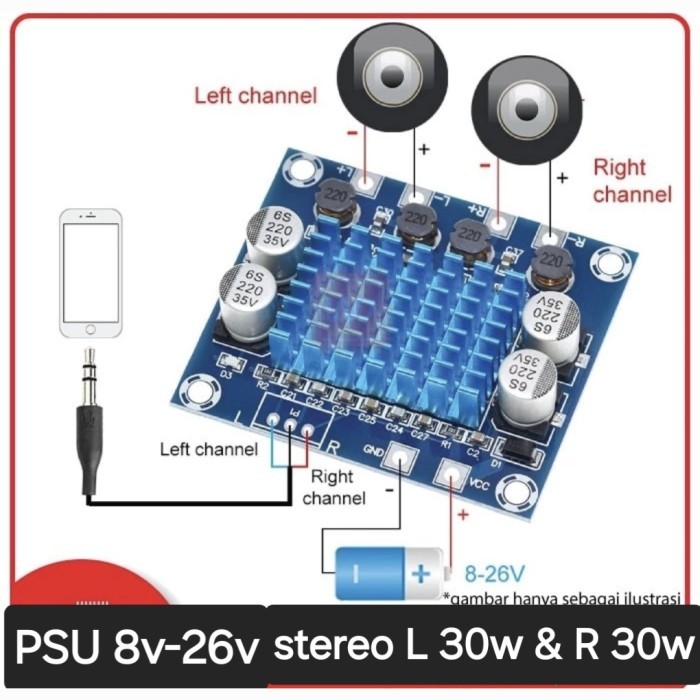 BSM ( POWER MINI 30W + 30W ) MODUL  SPEAKER  KIT PCB AMPLIFIER AMPLI STEREO  PSU 8V 9V 10V 12V 15V 1