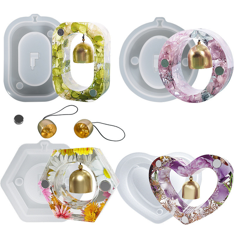 

DIY Concrete Doorbell Clay Silicone Mold Heart Oval Hexagon Plaster Epoxy Resin Molds Bell For Door Making Mould