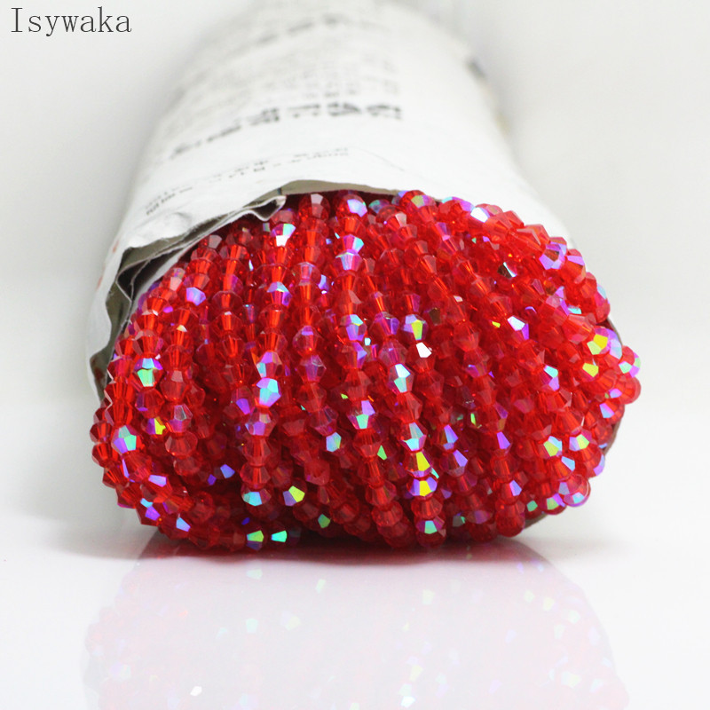 

Isywaka Red Half AB 100pcs 4mm Bicone Austria Crystal Beads charm Glass Beads Loose Spacer Bead for DIY Jewelry Making