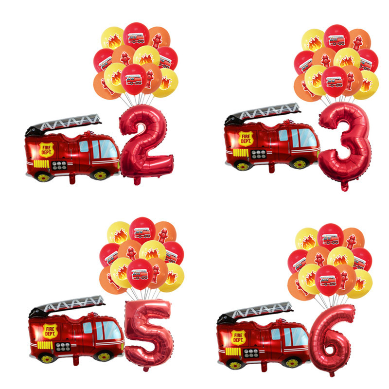 

Fireman Theme Foil Balloons Fire Truck Digital Number Balloon Baby Shower Decoration Air Globos Kids Birthday Party Supplies