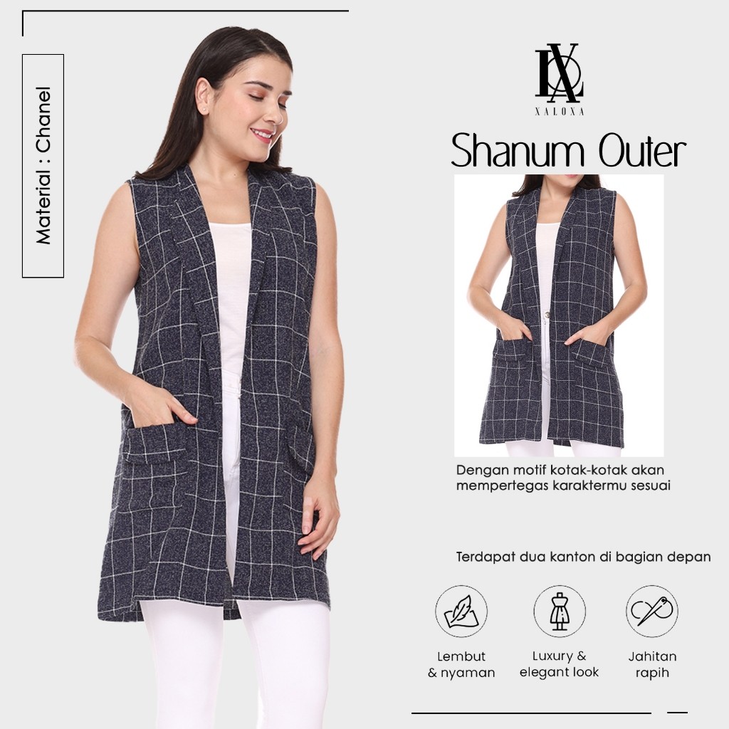 AR08Y XALOXA VEST SHANUM OU01 | Baju Atasan Outer Wanita Bahan Channel | All Size Reguler
