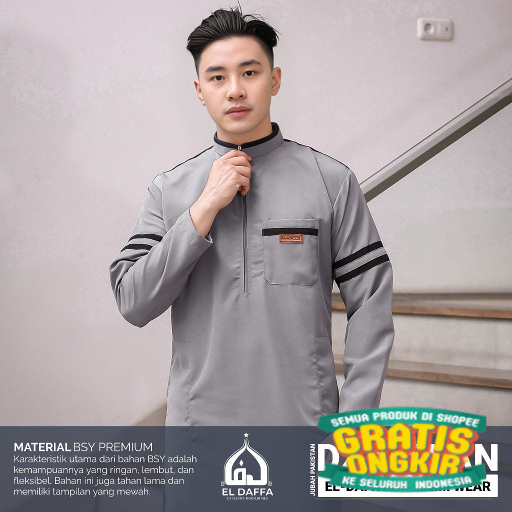 Gamis Pria Dzahwan ORIGINAL BY ELDAFFA - Jubah Pria/ Hijau sage lumut army ijo