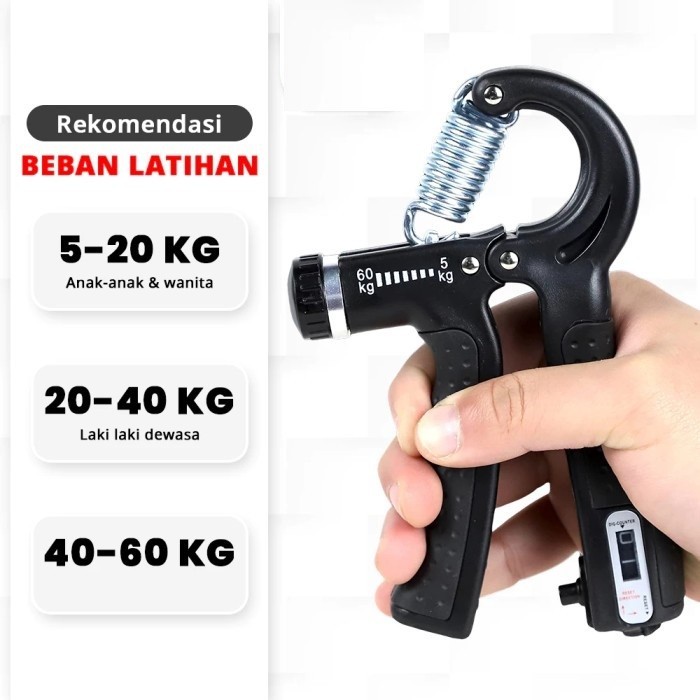 Alat Fitness Spring Adustable Hand Grip Latihan Kekuatan Melatih Pegangan Otot Lengan Tangan Cengkraman Jari Handgrip Spring Fitness 5 10 20 30 40 50 60 kg 60kg 20kg Dengan Counter Alat Penghitung Handgrip Pria Wanita Orang Tua Gym Timer Hitung Automatis