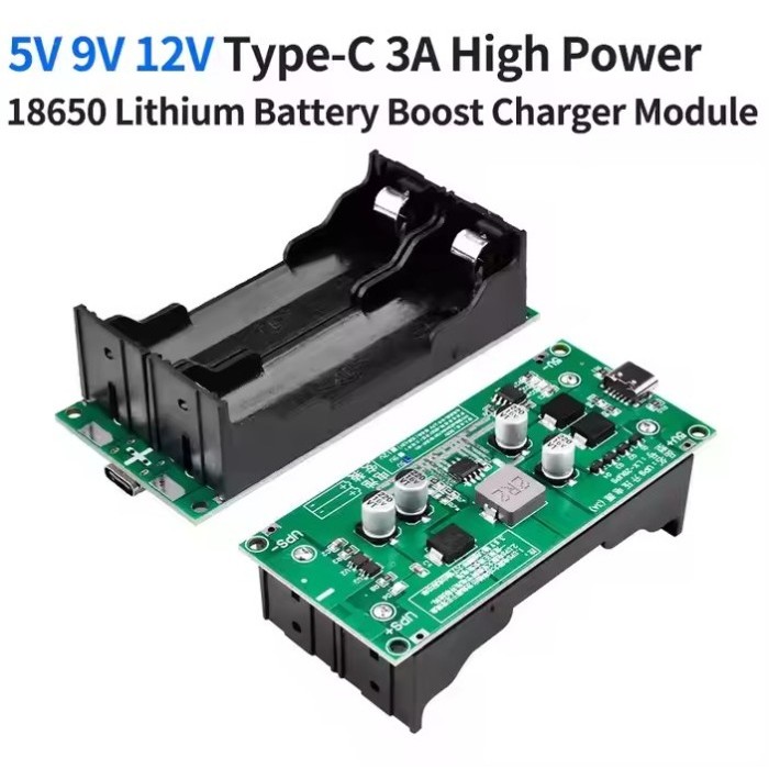 Modul DIY UPS Mini Charger Baterai Battery 18650 DC DC Step Up IN 5V 3A USB C 15W Out 5V 12V