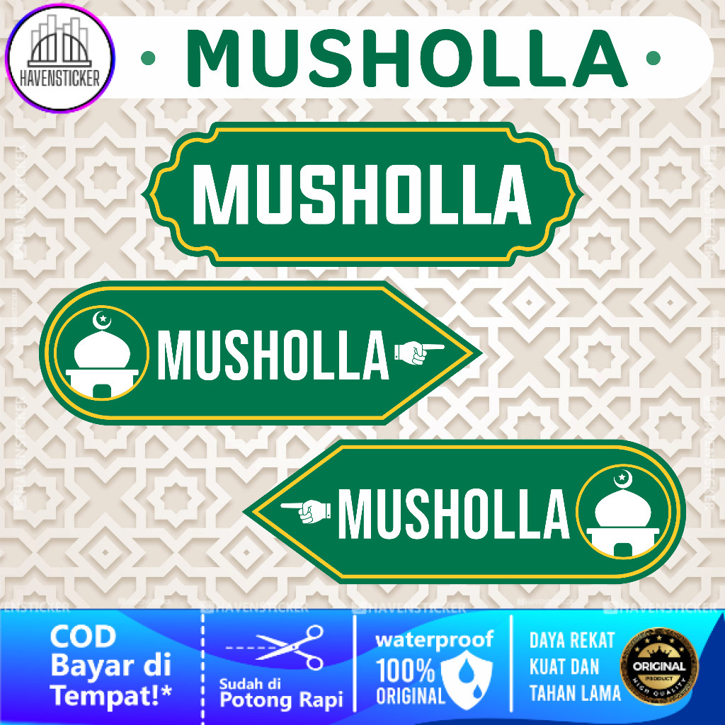 

Stiker Vinyl Petunjuk Musholla , Arah Musholla Laminasi Kilat