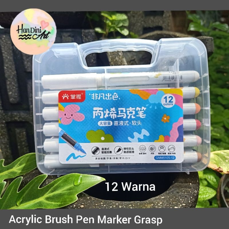 

Brush Pen Acrylic Marker Grasp 12 Warna Alat Menghias Gambar HanDini Art