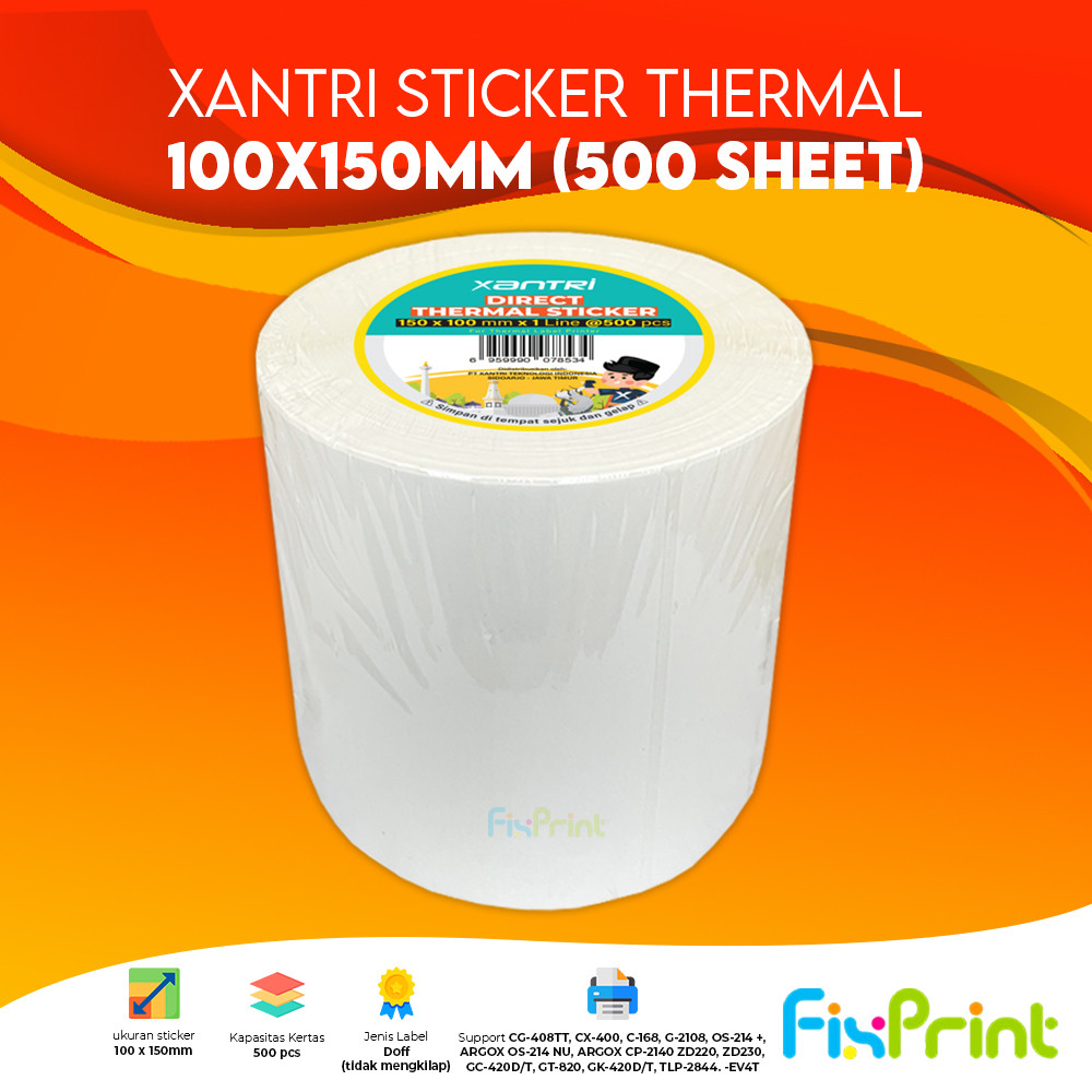 

HJK Label Thermal Sticker Xantri 100 x 150 mm isi 500 pcs Stiker Resi Barcode - label ROLL
