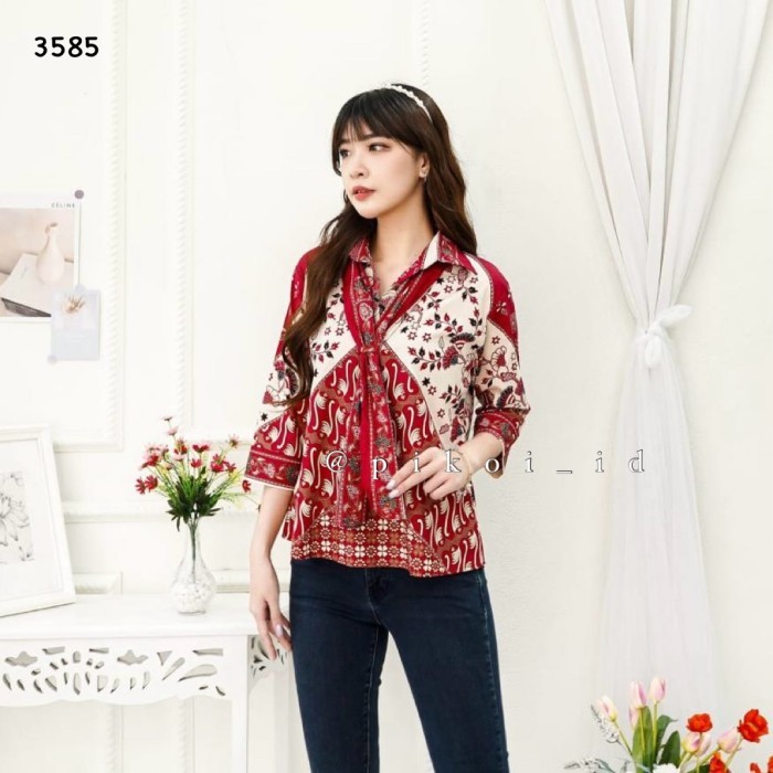 Couple batik modern wanita kemeja pria / Cheongsam dress batik merah - BELLE TPSY-3585, JUMBO