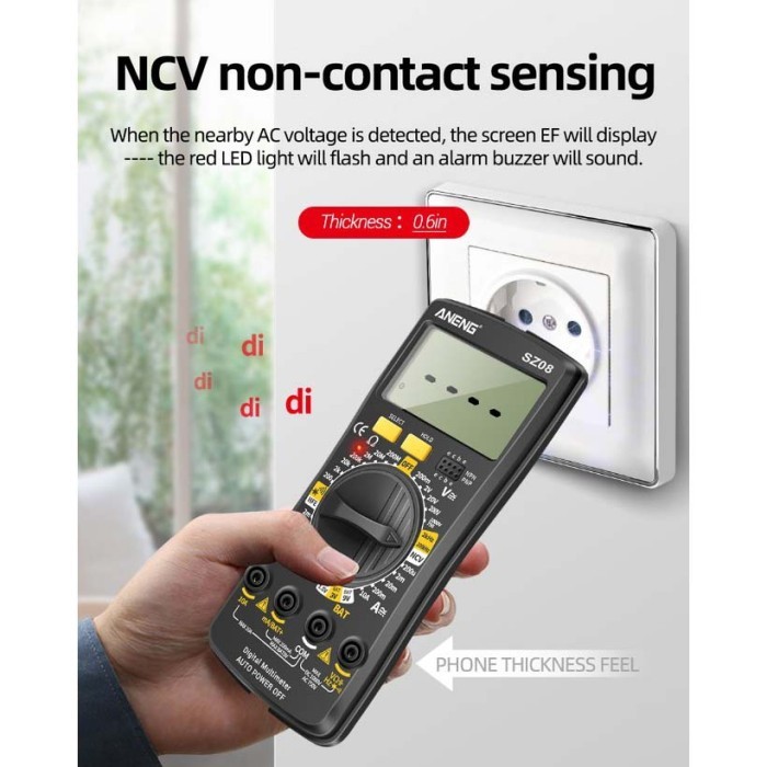 ANENG Digital Multimeter Voltage Tester Multitester Volt Ampere LCD Ohm Non Contact NCV - SZ08 - Bla