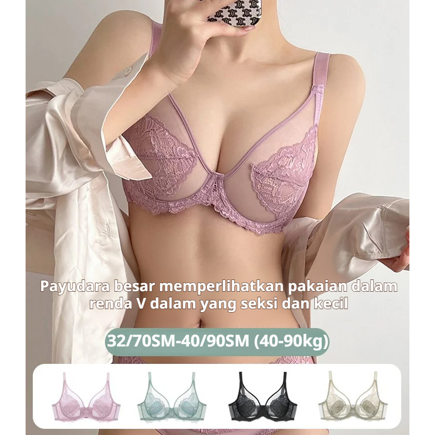 【Veimia】Bra Ultra Tipis Renda Musim Panas / Pakaian Dalam Renda Tulle / Bra Push-Up untuk Payudara K