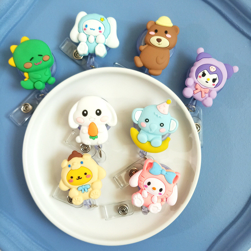 

2023 New Design 1 Piece High Quality Silicone Retractable Anime Nurse Badge Reel Cute Animal ID Card Holder Keychains Lanyard
