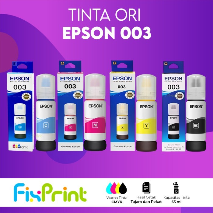 Tinta Printer Epson Original 003 664 001 774 005 008 673 Black Color Hitam Warna Cyan Magenta Yellow