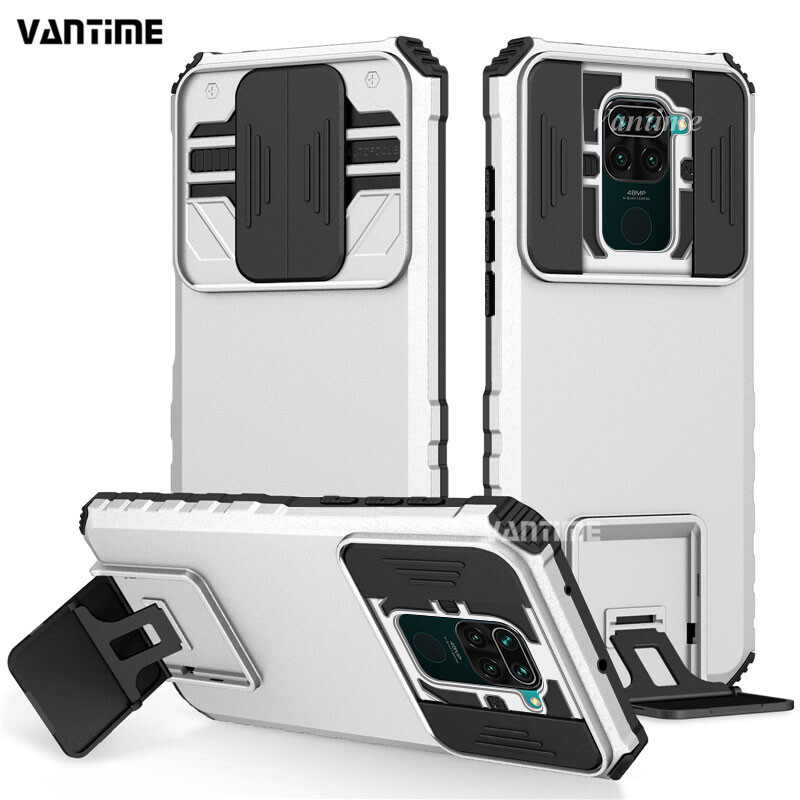 Casing HP Xiaomi Redmi Note 9 4G / Redmi 10X 4G Penutup Kamera Geser Penyangga Kickstand Tahan Gunca