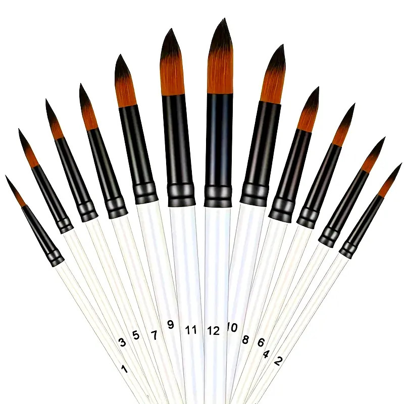 

12pcs Round Paint Brush Set - Professional Nylon Bristles for Watercolor, Acrylic, Oil Painting, Face & Body Art, Nail Designs