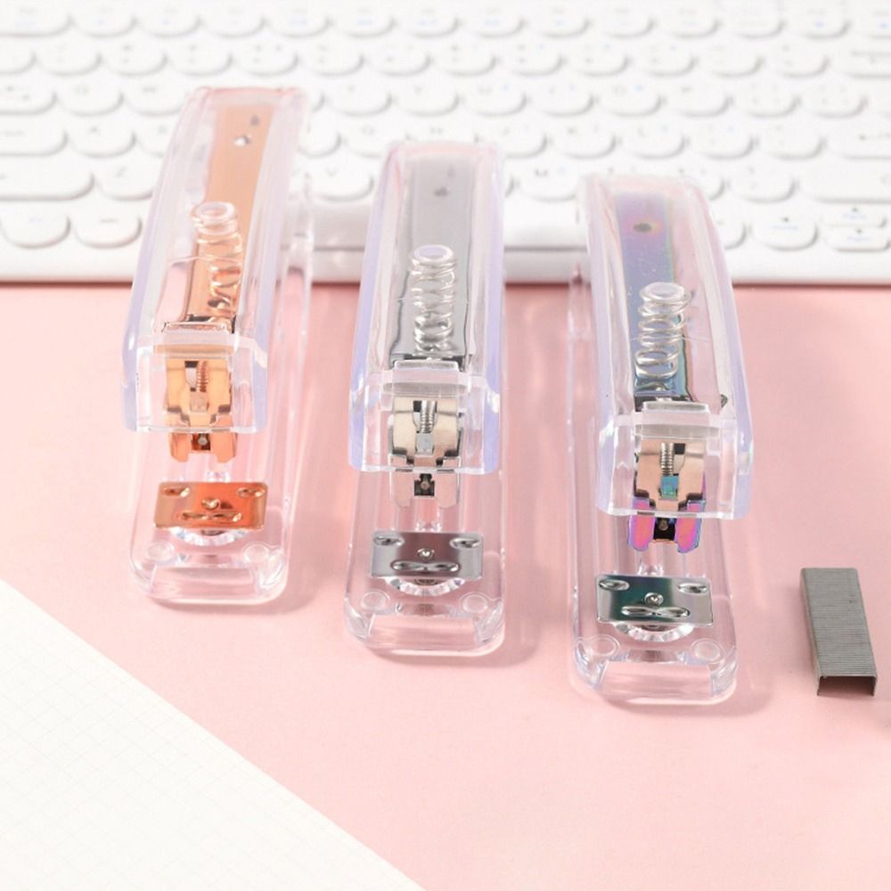 

Durable Manual Transparent Stapler Transparent Bookbinding Tool Paper Stapler Rose Gold Portable Book Binding Machines Student