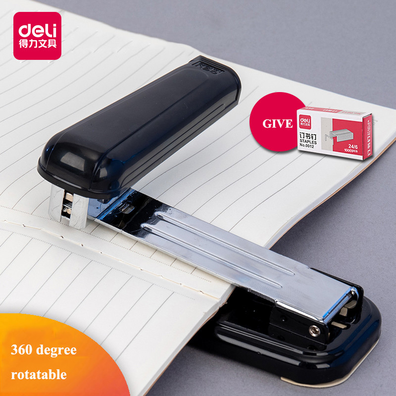 

Deli 0414 0828 rotatable stapler 20 sheets papers capacity match 24/6-26/6 staple office suppliers hand paper binding stapler