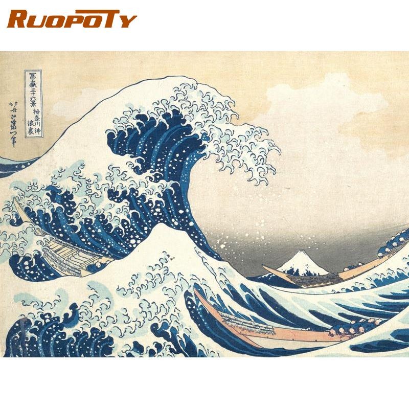 

RUOPOTY 60x75cm DIY Frame Painting By Number Kits Waves Landscape Picture Drawing Coloring By Numbers Acrylic Paint Home Decors