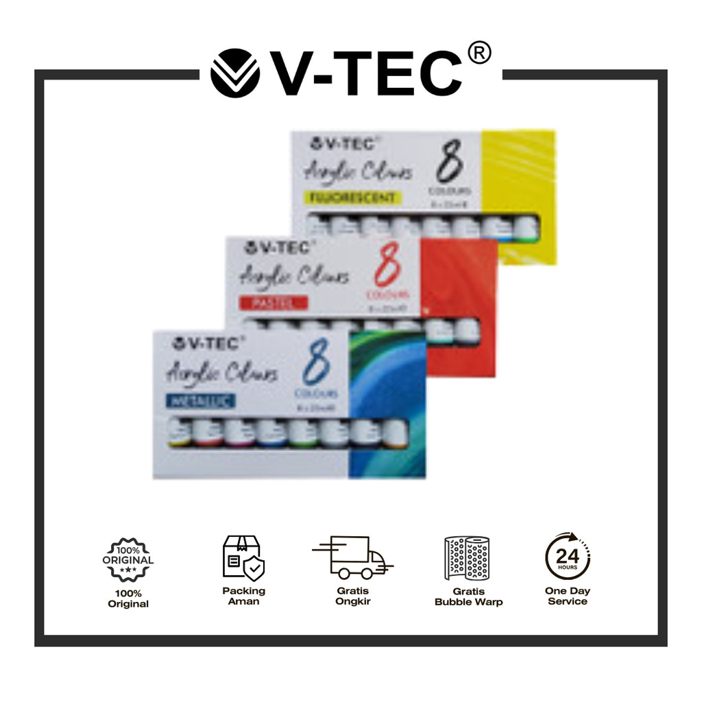 

CAT V-TEC ACRYLIC COLOURS PASTEL / METALLIC / FLUORESCENT 22ML 8 WARNA