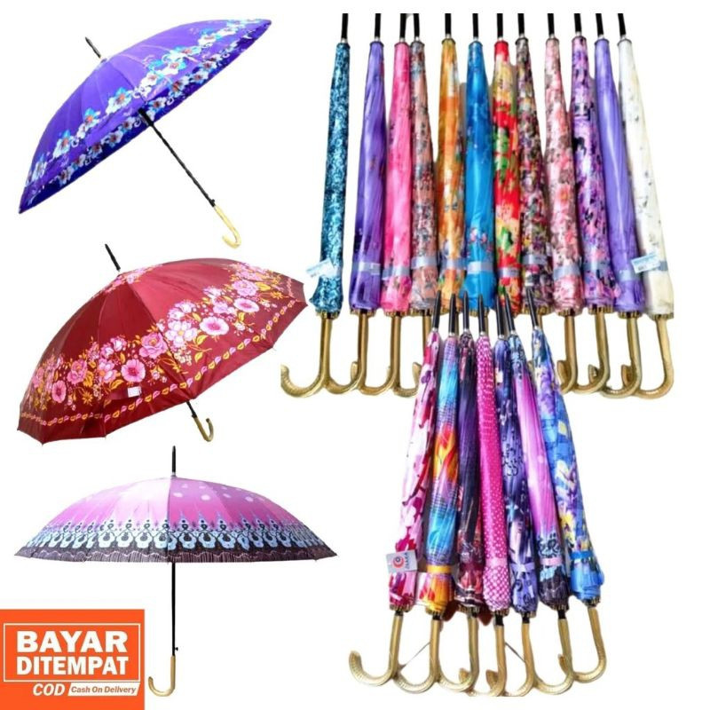 Payung Satin 16 Jari / Payung Motif / Payung Satin GG. Emas