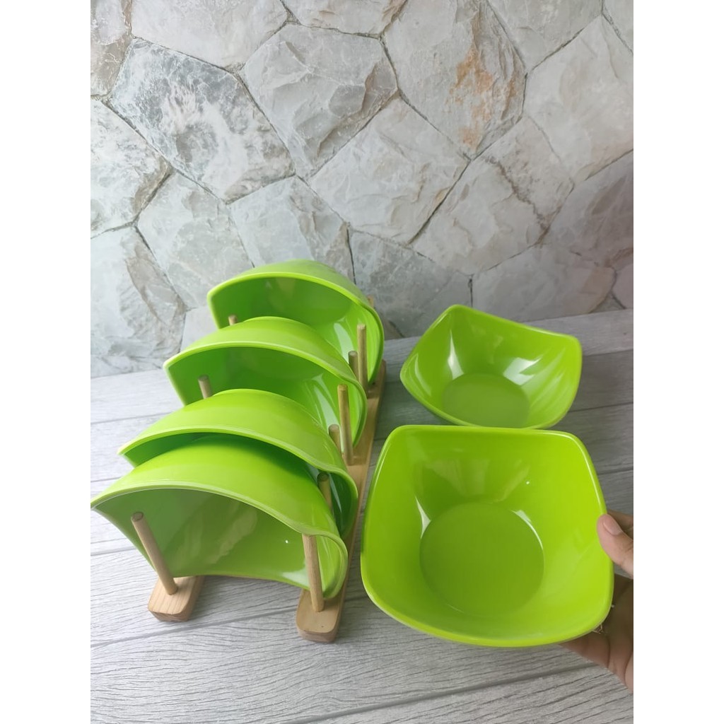 12 PCS Mangkok Melamin Persegi Warna Hijau M716 – Set 3/6/12 Pcs | Tahan Lama & Food Grade Mangkok M
