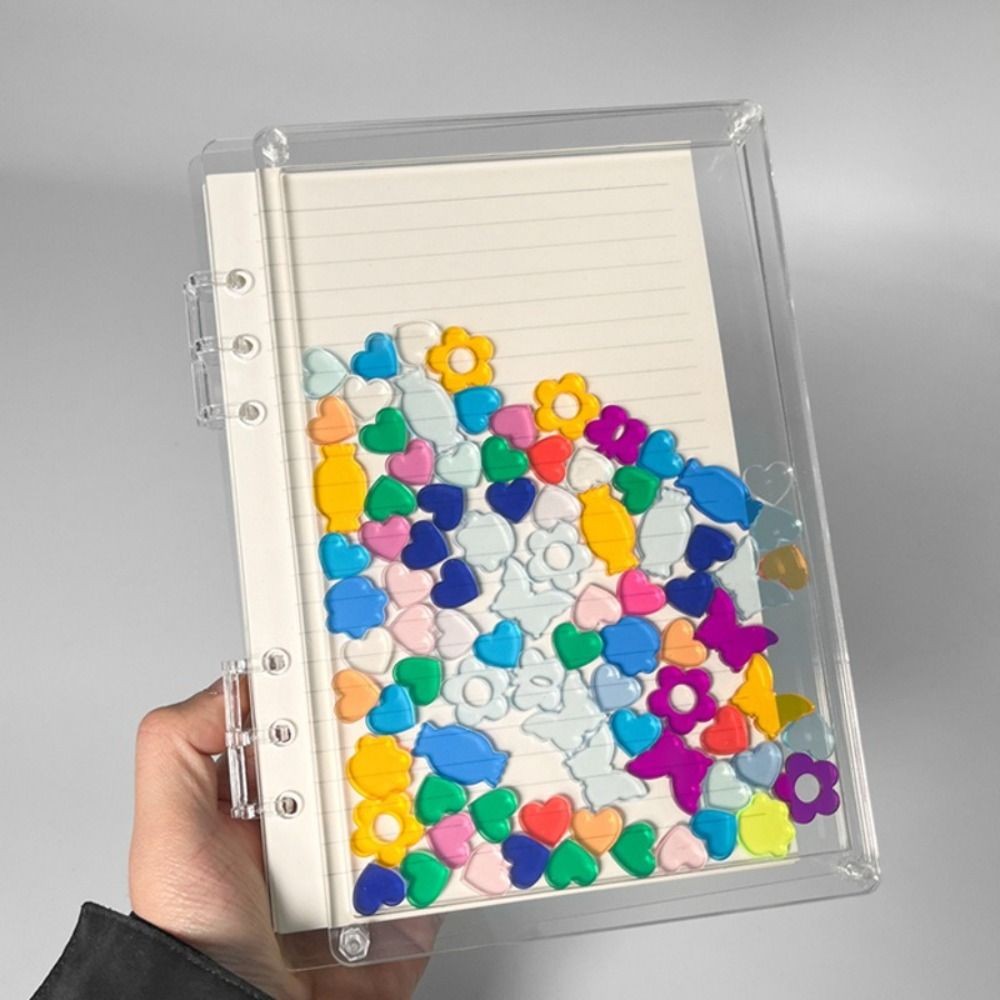 

A5/A7 Binder Notebook Acrylic Color Transparent Cover Diary Book Flowing Flower/Heart Detachable Loose Leaf Handaccount Book