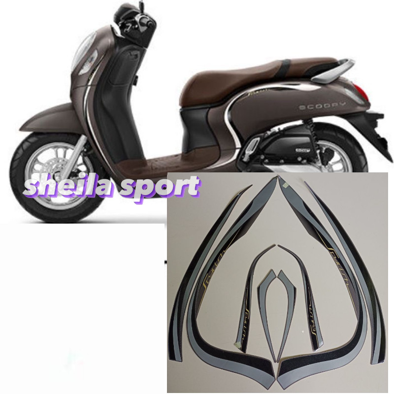 Striping sticker lis body honda scoopy fi stylish thn 2021 2022 coklat doff /Stiker motor scopy scoo