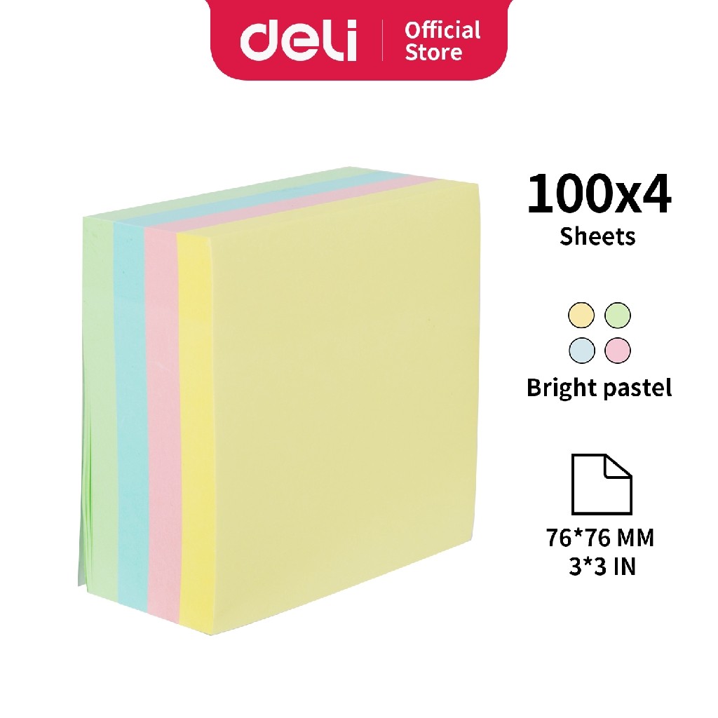 

Deli Memo tempel Sticky Notes Note Pad 3''x3" 4 Warna 100 sheet perekat kuat dan tahan lama EA01703