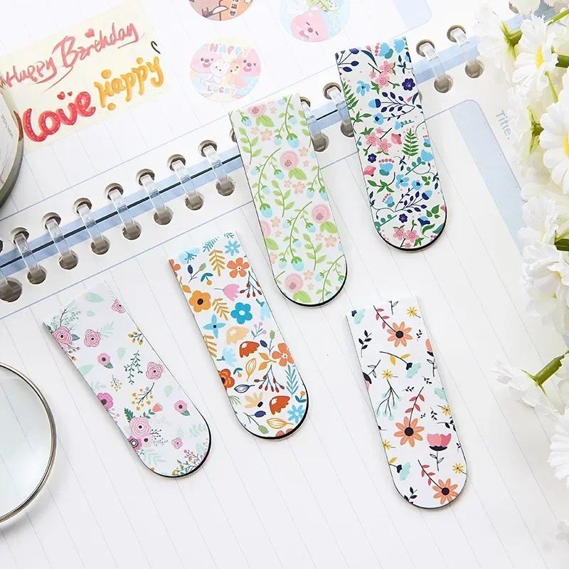 

5pcs/set Magnetic Bookmarks Cute Floral Bookmarks Kawaii Magnet Pages Holder Teacher Book Readers Korean Stationery Office