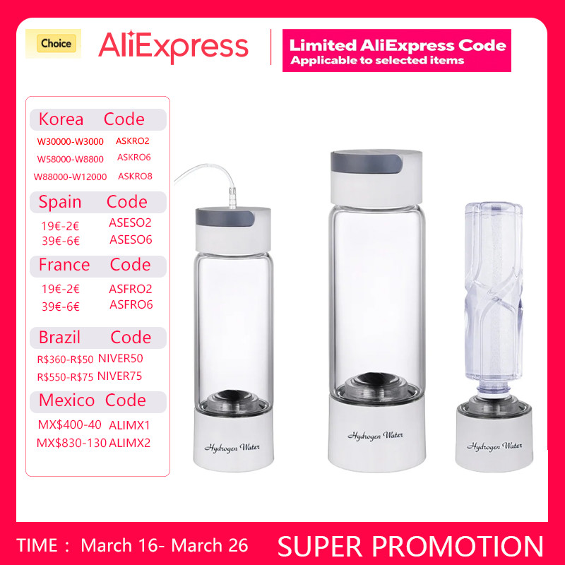 380ML Portable Hydrogen Rich Water Generator Bottle Glass Cup body SPE/PEM Dual Chamber Maker lonize