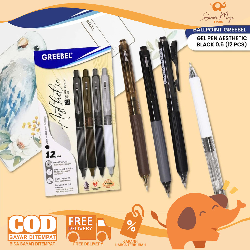 

GREEBEL Retractable Gel Pen 0.5mm GP-513 AESTHETIC Pulpen Gel Hitam SATUAN Quick Dry Murah