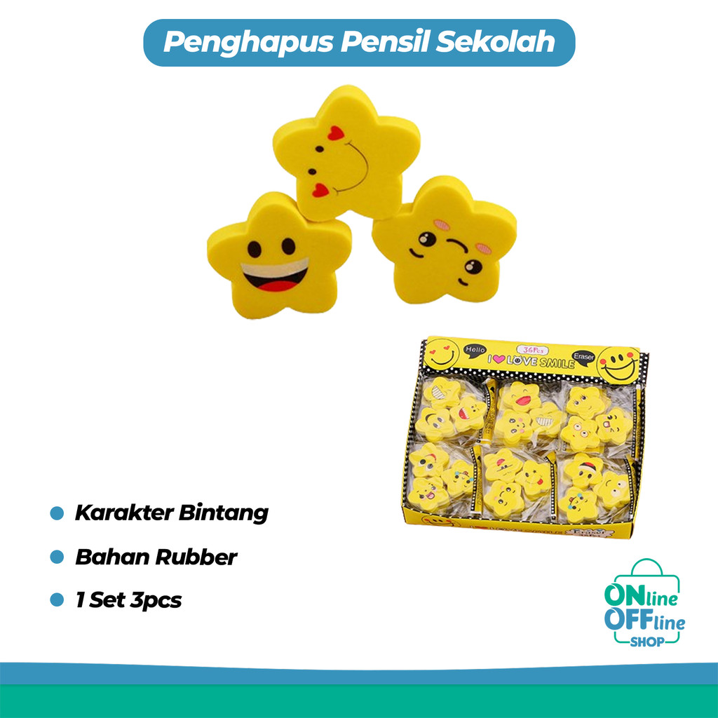 

Penghapus Pensil Bintang Karakter Emoji Smile Set 3pcs 891