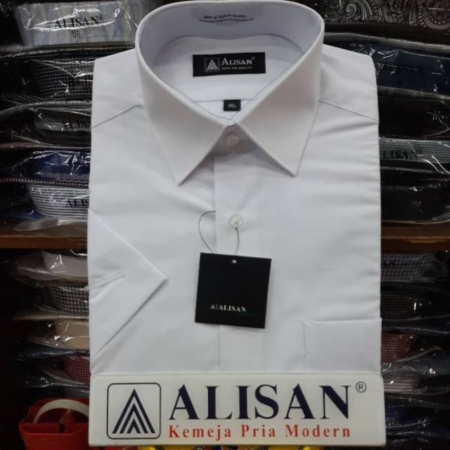 Kemeja Alisan putih polos lengan pendek
