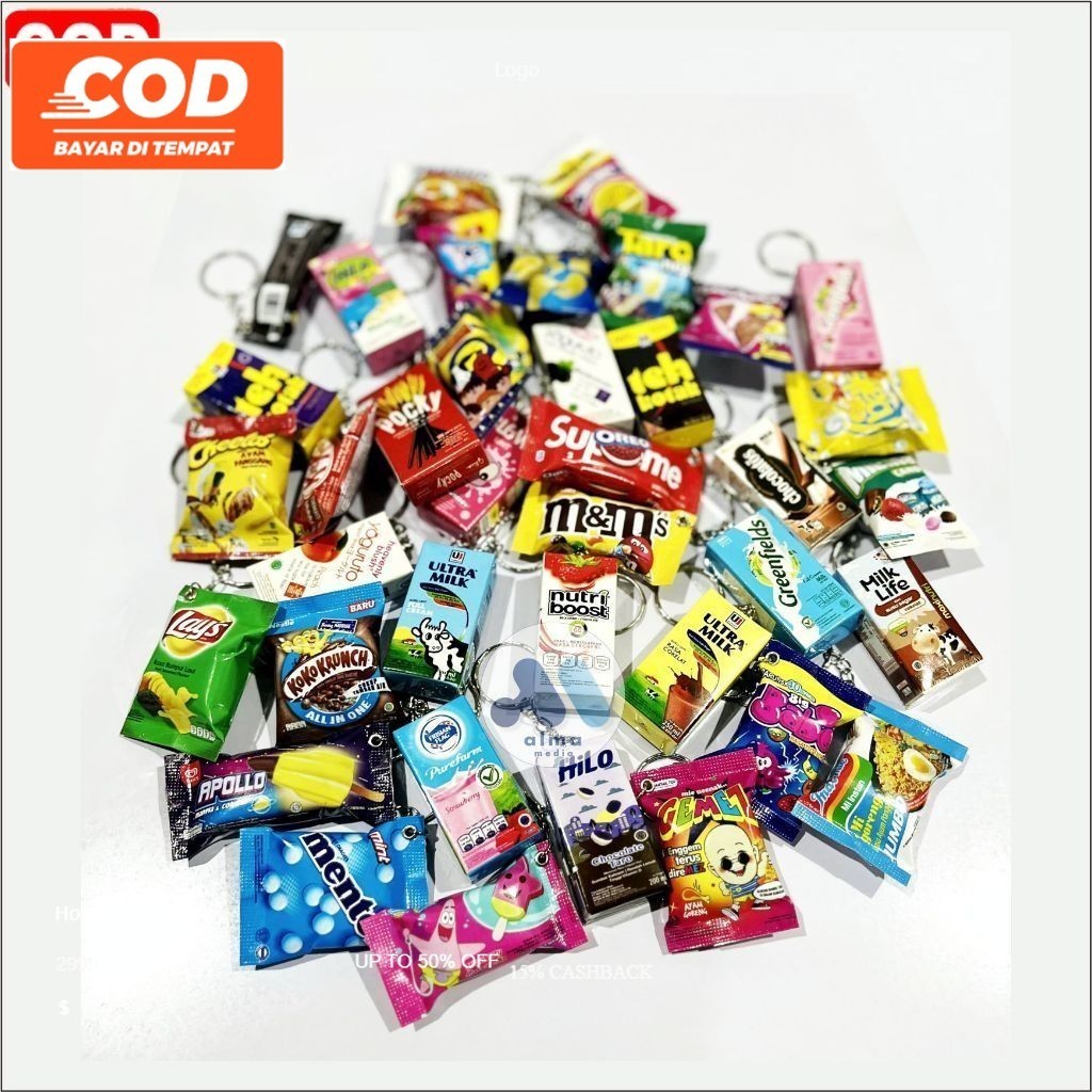 [50pcs]GANTUNGAN KUNCI SNACK MAKANAN RINGAN CEMILAN / GANCI KEYCHAIN/SOUVENIR PERNIKAHAN UNIK MINIAT