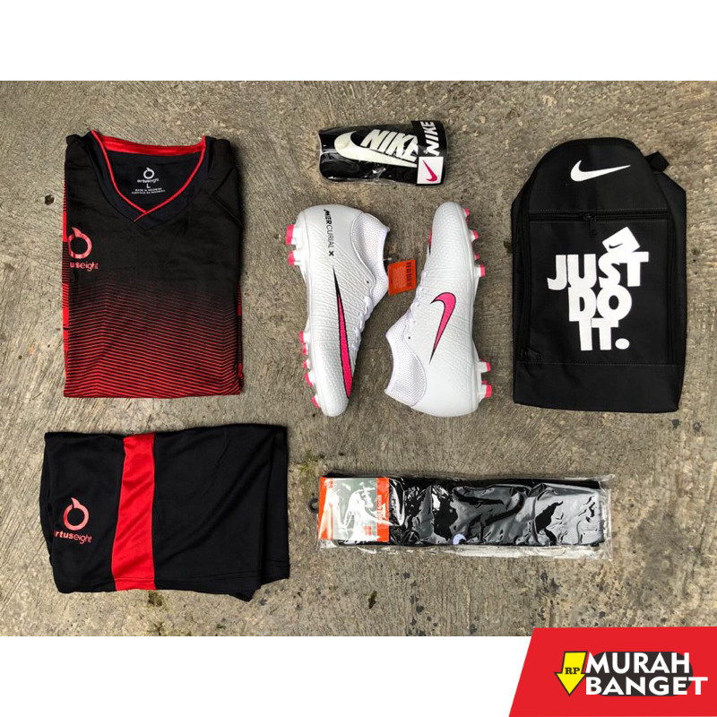 Sepatu specs keren- (Paket Komplit) Sepatu Bola Mercurial Terbaru warna Putih Pria FG boots CR7