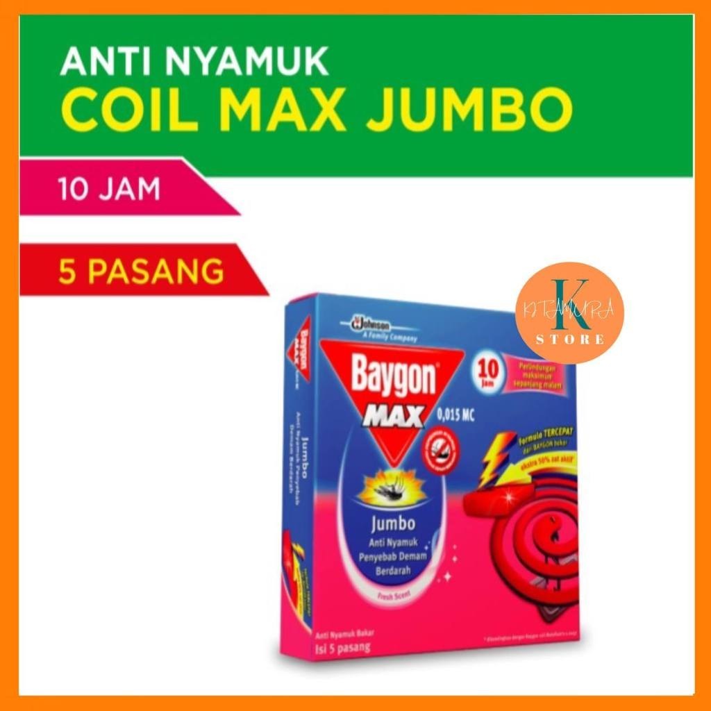 BAYGON Max Anti Nyamuk Bakar isi 5 Pasang Baygon Coil Jumbo Max Merah 10Hr 150g OBAT NYAMUK BAKAR BA