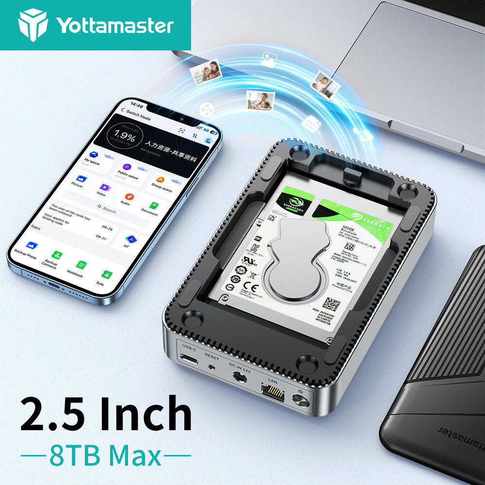 Yottamaster Network Storage with 2.5 inch SATA Hard Drive Enclosure NAS Private Cloud Storage Suppor