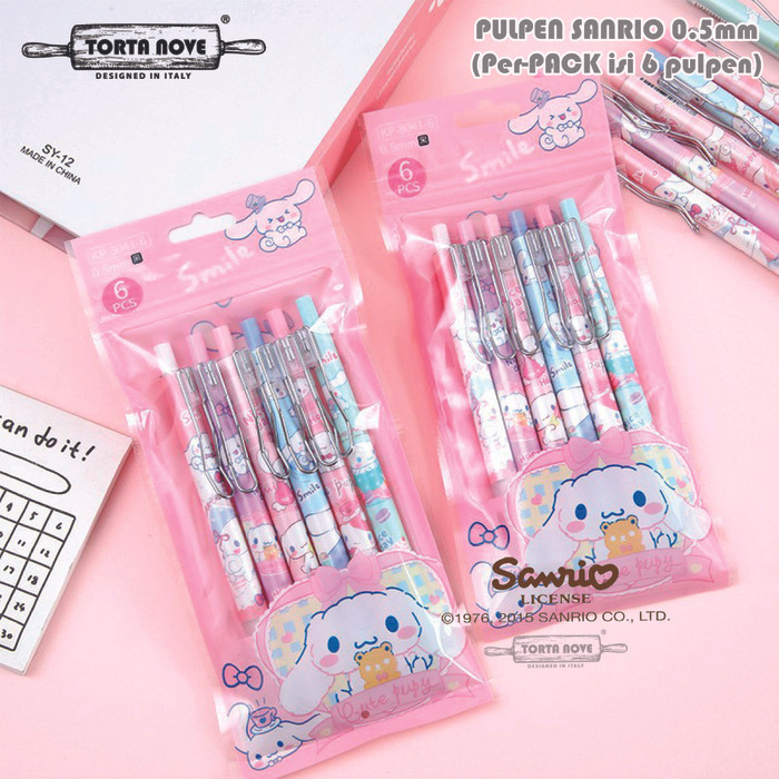 

[[ L8ID - BEST SELLER ]] Pulpen ballpoint 0.5 SANRIO ball pen HITAM 1 pack 6pcs set Alat tulis - CINNAMON PACK