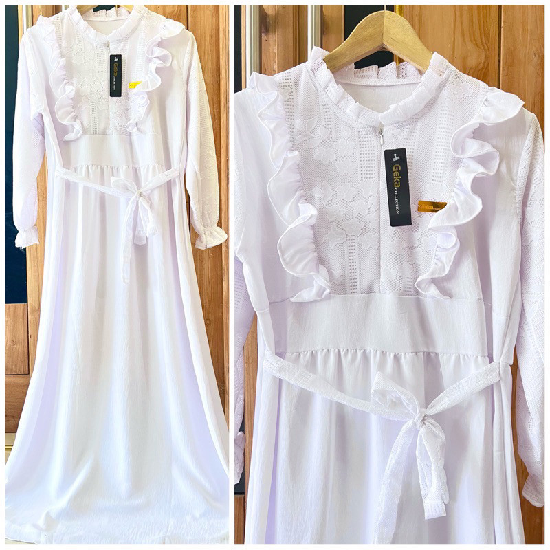 GAMIS PUTIH BROKLAT CRINKLE/ GAMIS MODEL BARU MURAH