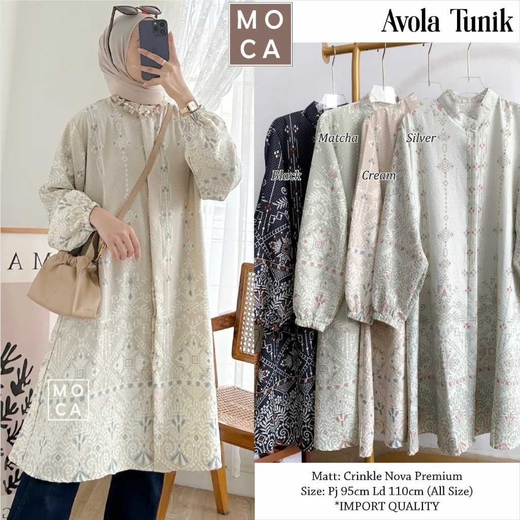 Avola Tunik by Moca Ld 110 Allsize Tunik Motif Bahan Crinkle Nova Premium Busui Friendly/ GAMIS MODE