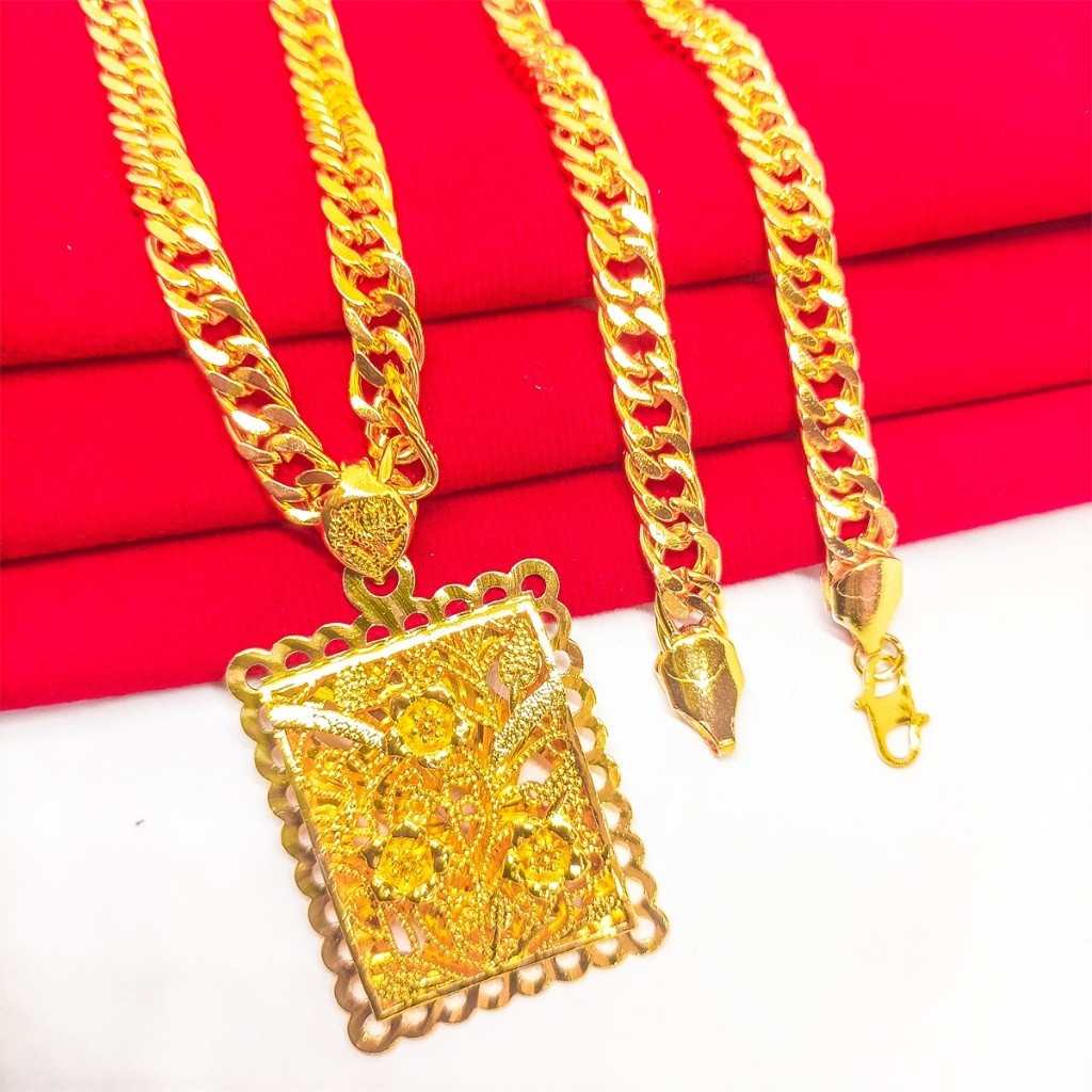Set Kalung liontin Titanium berlapis emas 24K gold Asli Wanita Anti Karat Emas Perhiasan Aksesoris K